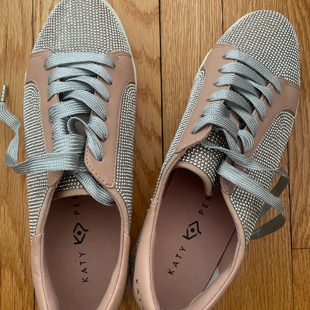 Katy Perry Collections Silver and Pink Rhinestone Sneakers NWOT